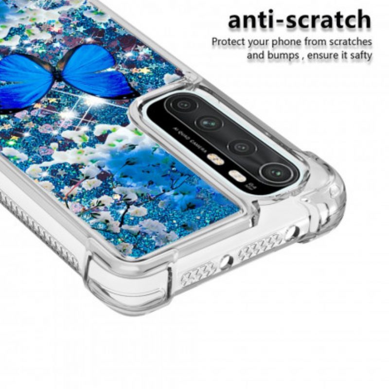 Cover Xiaomi Mi Note 10 Lite Farfalle Blu Glitterate