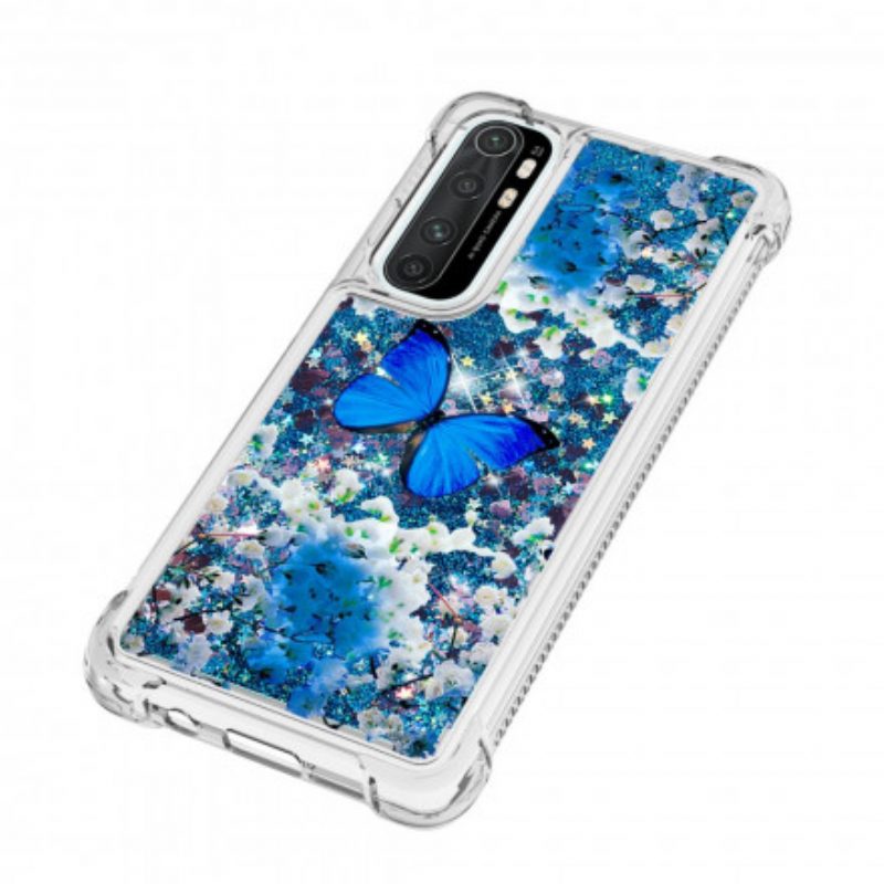 Cover Xiaomi Mi Note 10 Lite Farfalle Blu Glitterate