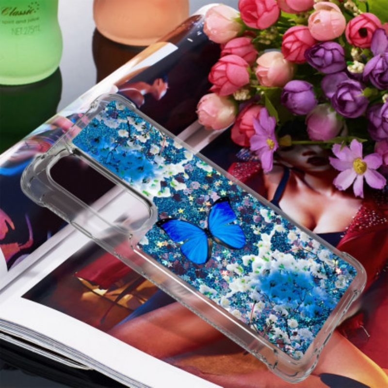 Cover Xiaomi Mi Note 10 Lite Farfalle Blu Glitterate