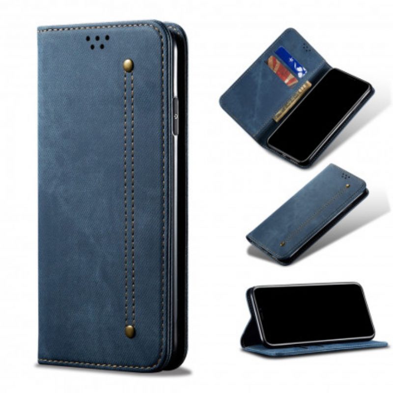 Folio Cover Xiaomi Mi Note 10 Lite Custodia in pelle Tessuto Denim