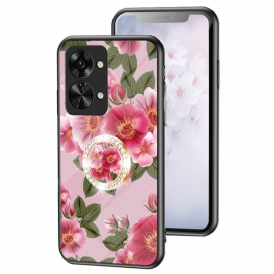 Cover OnePlus Nord 2T 5G Anello Fiori In Vetro Temperato Diamanti