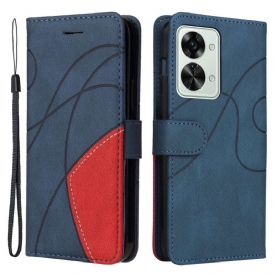 Custodia A Portafoglio OnePlus Nord 2T 5G Serie Kt In Pelle Bicolore Con Cinturino Portacarte