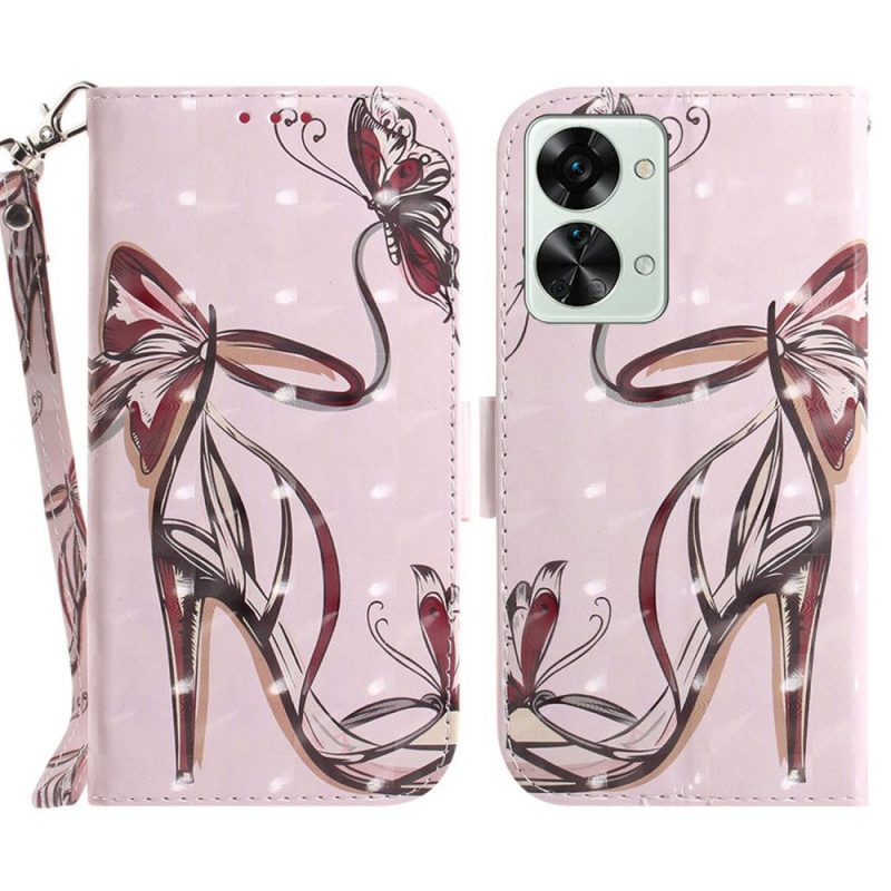 Custodia A Portafoglio OnePlus Nord 2T 5G Strappy Farfalla Tacchi Alti
