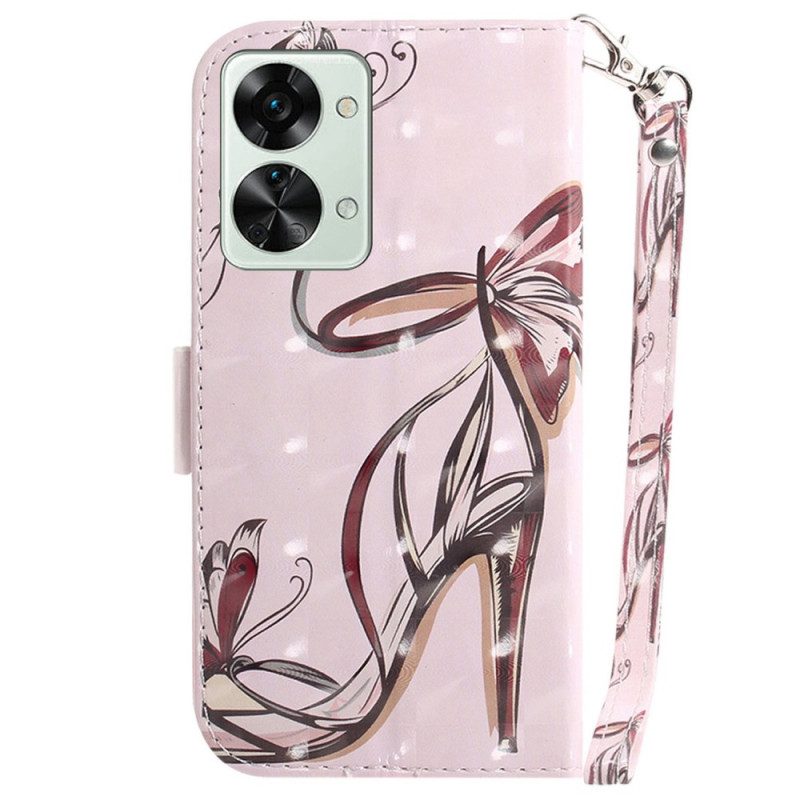 Custodia A Portafoglio OnePlus Nord 2T 5G Strappy Farfalla Tacchi Alti