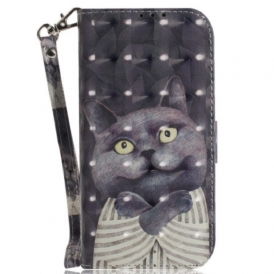 Custodia in pelle OnePlus Nord 2T 5G Gatto Grigio Con Cinturino