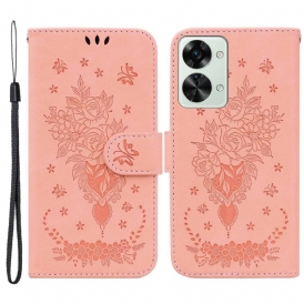 Custodia in pelle OnePlus Nord 2T 5G Rose E Farfalle