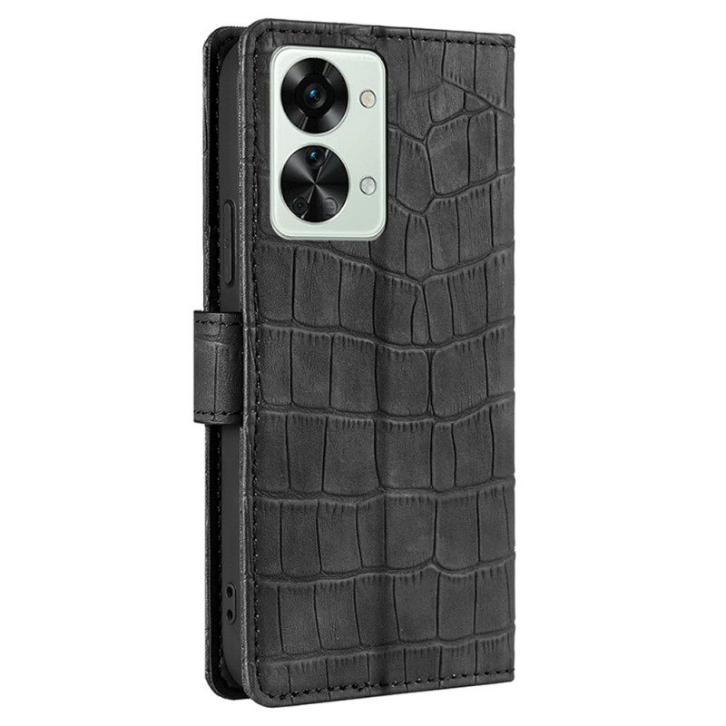 Folio Cover OnePlus Nord 2T 5G Stile Pelle Di Coccodrillo