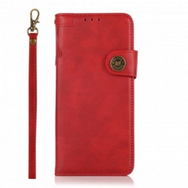 Custodia in pelle Realme C21 Bottone In Ecopelle Khazneh