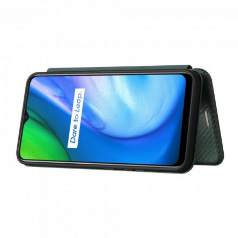 Folio Cover Realme C21 Custodia in pelle Fibra Di Carbonio