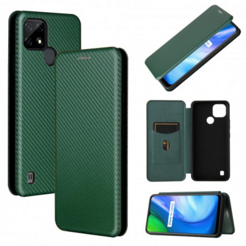 Folio Cover Realme C21 Custodia in pelle Fibra Di Carbonio