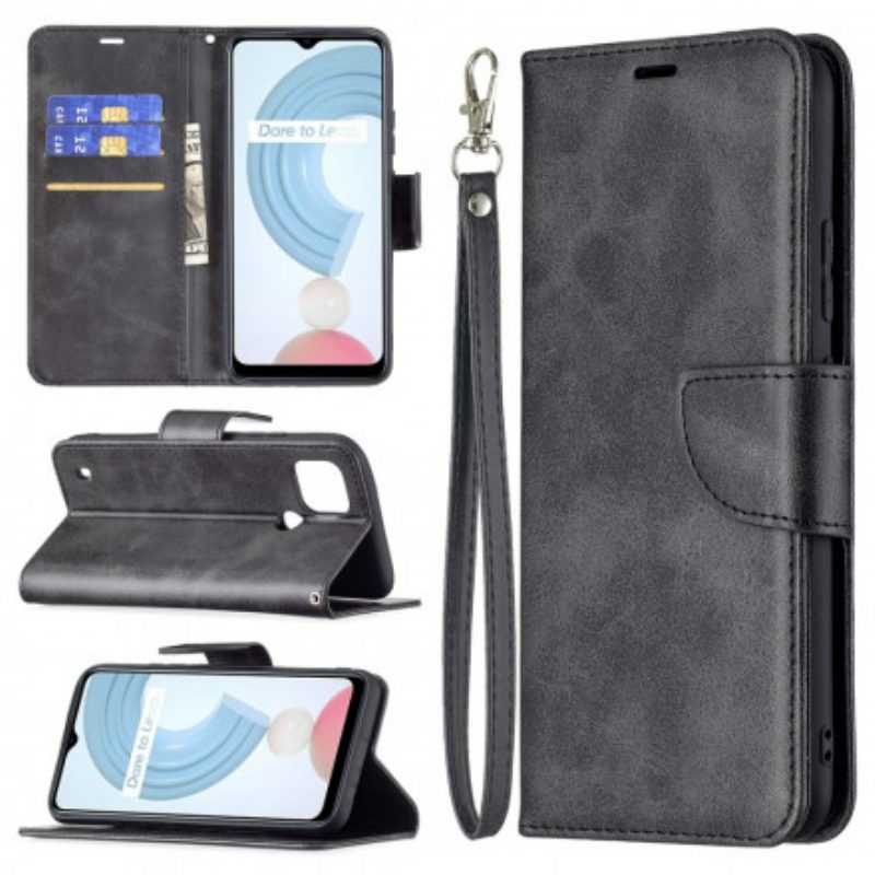 Folio Cover Realme C21 Custodia in pelle Lembo Liscio Obliquo