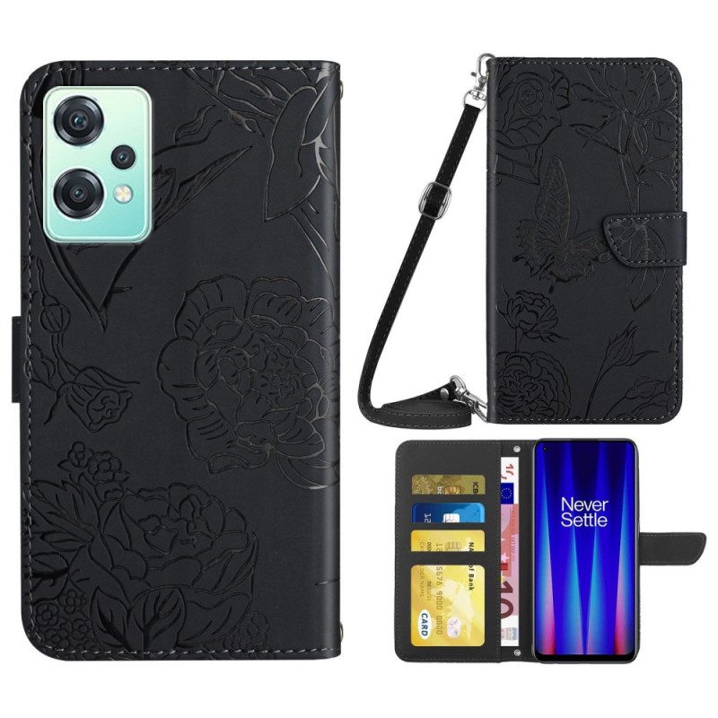 Folio Cover OnePlus Nord CE 2 Lite 5G Farfalle E Tracolla
