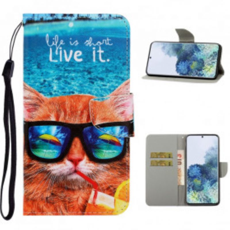 Custodia in pelle Samsung Galaxy S21 Ultra 5G Cat Live It Strappy