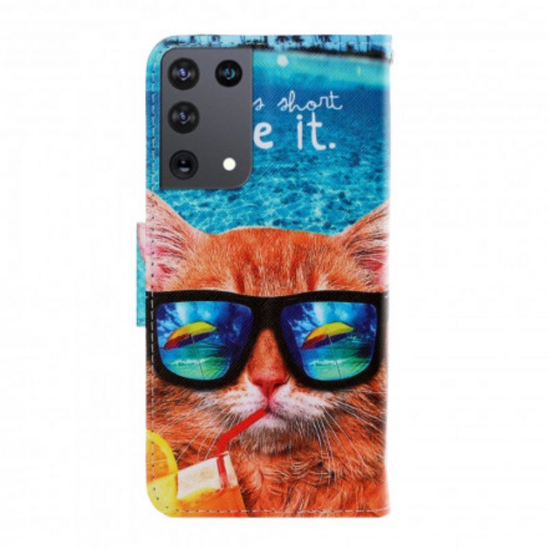 Custodia in pelle Samsung Galaxy S21 Ultra 5G Cat Live It Strappy
