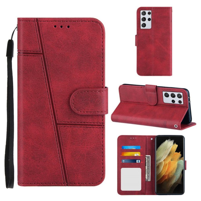 Custodia in pelle Samsung Galaxy S21 Ultra 5G Cinturino Effetto Pelle Geo