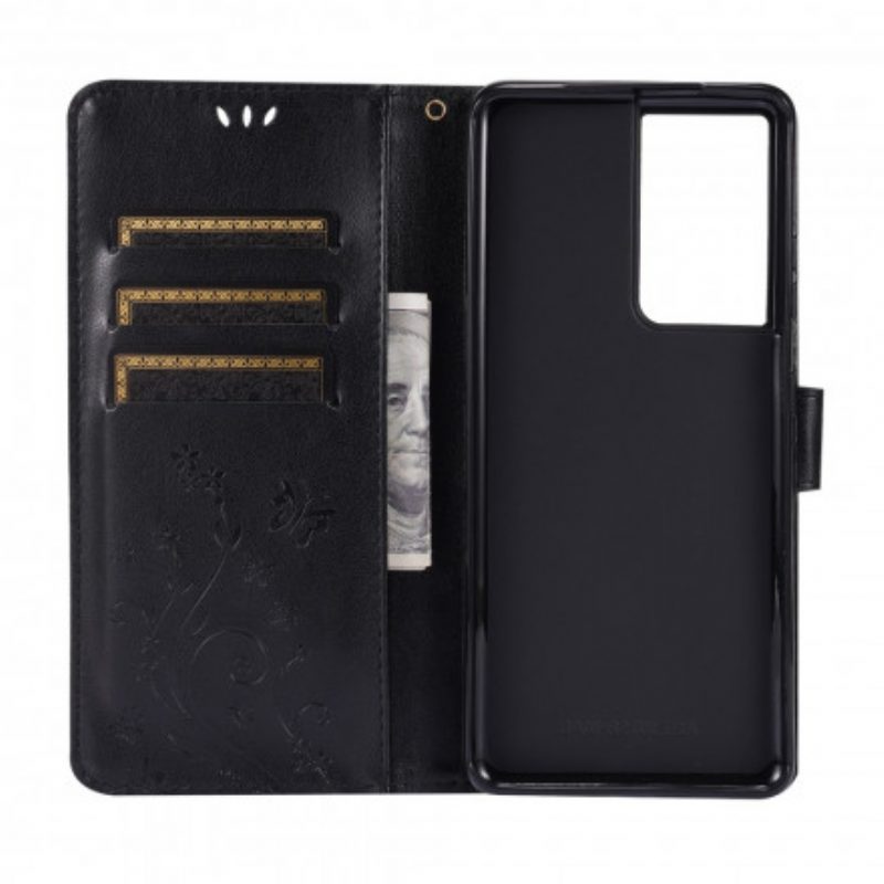 Custodia in pelle Samsung Galaxy S21 Ultra 5G Farfalle Al Vento