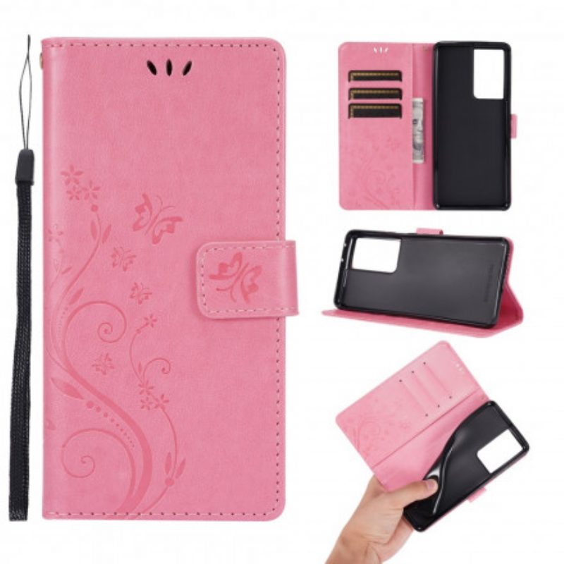 Custodia in pelle Samsung Galaxy S21 Ultra 5G Farfalle Al Vento