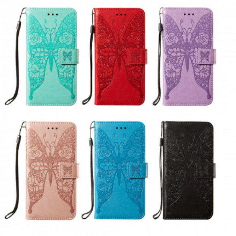 Custodia in pelle Samsung Galaxy S21 Ultra 5G Modello Di Fiore Di Farfalle