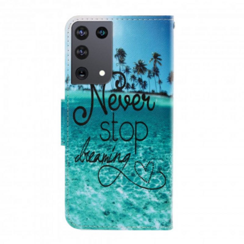 Custodia in pelle Samsung Galaxy S21 Ultra 5G Non Smettere Mai Di Sognare Navy Strappy