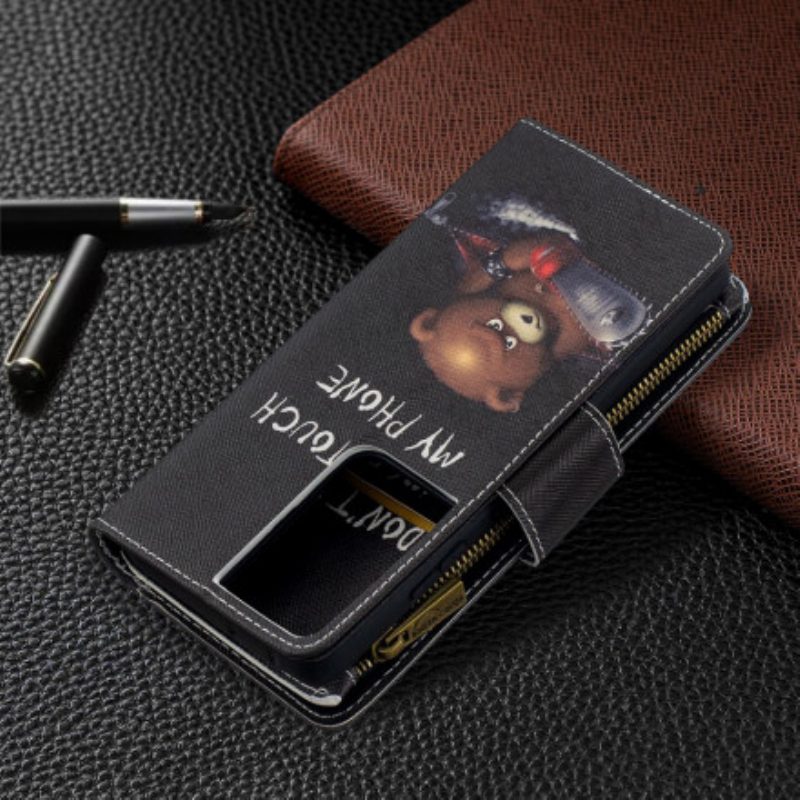 Custodia in pelle Samsung Galaxy S21 Ultra 5G Orsetto Tascabile Con Cerniera