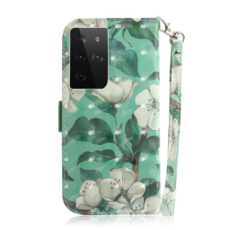 Custodia in pelle Samsung Galaxy S21 Ultra 5G Ramo Fiorito Con Cinturino