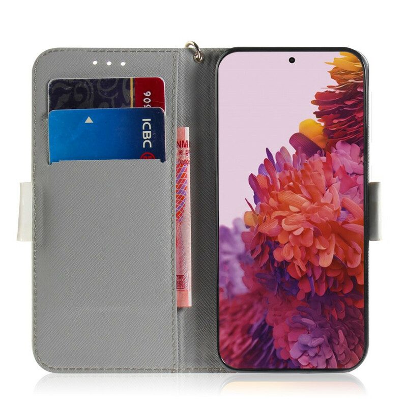 Custodia in pelle Samsung Galaxy S21 Ultra 5G Ramo Fiorito Con Cinturino