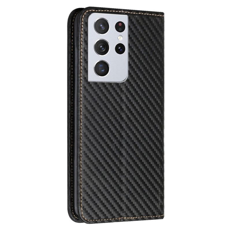 Folio Cover Samsung Galaxy S21 Ultra 5G Custodia in pelle Cinturino In Fibra Di Carbonio