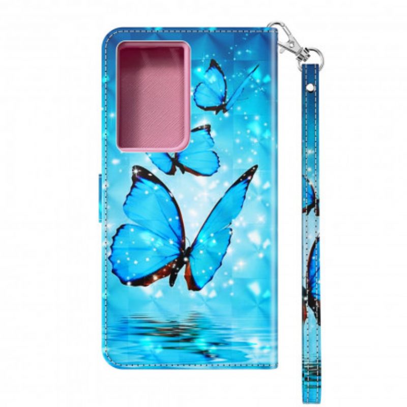 Folio Cover Samsung Galaxy S21 Ultra 5G Farfalle Blu Volanti