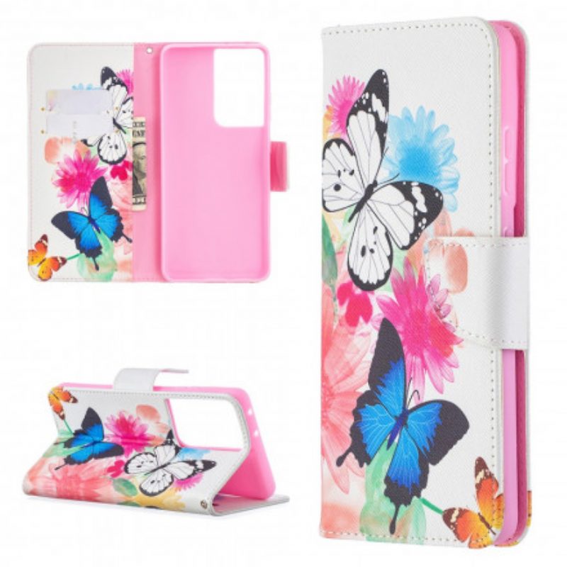 Folio Cover Samsung Galaxy S21 Ultra 5G Farfalle E Fiori Dipinti