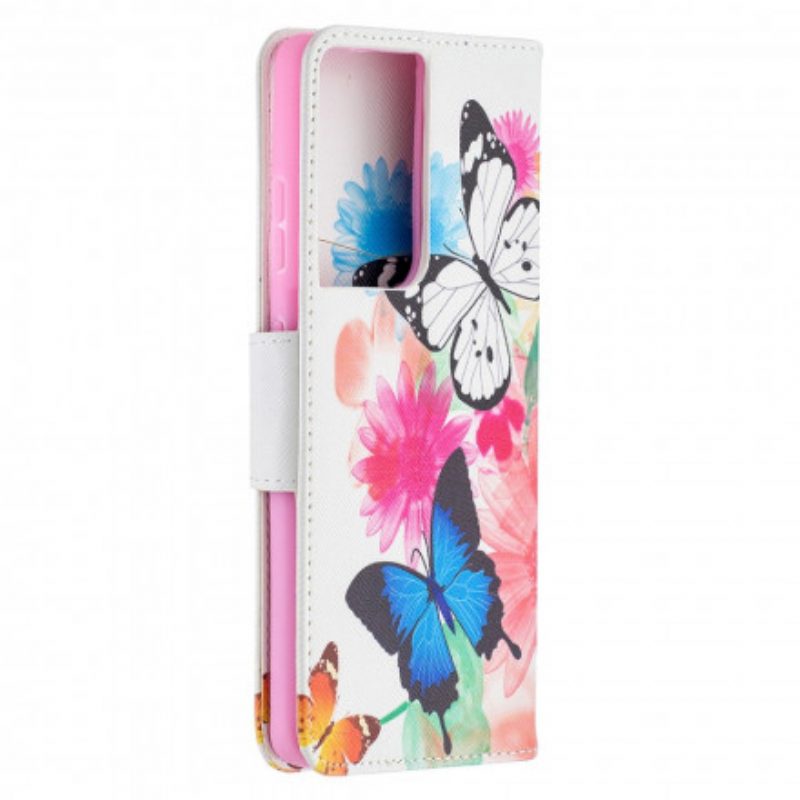 Folio Cover Samsung Galaxy S21 Ultra 5G Farfalle E Fiori Dipinti