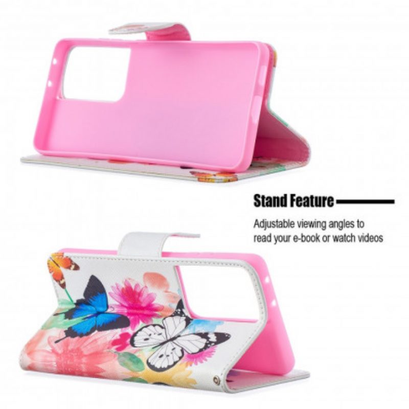 Folio Cover Samsung Galaxy S21 Ultra 5G Farfalle E Fiori Dipinti