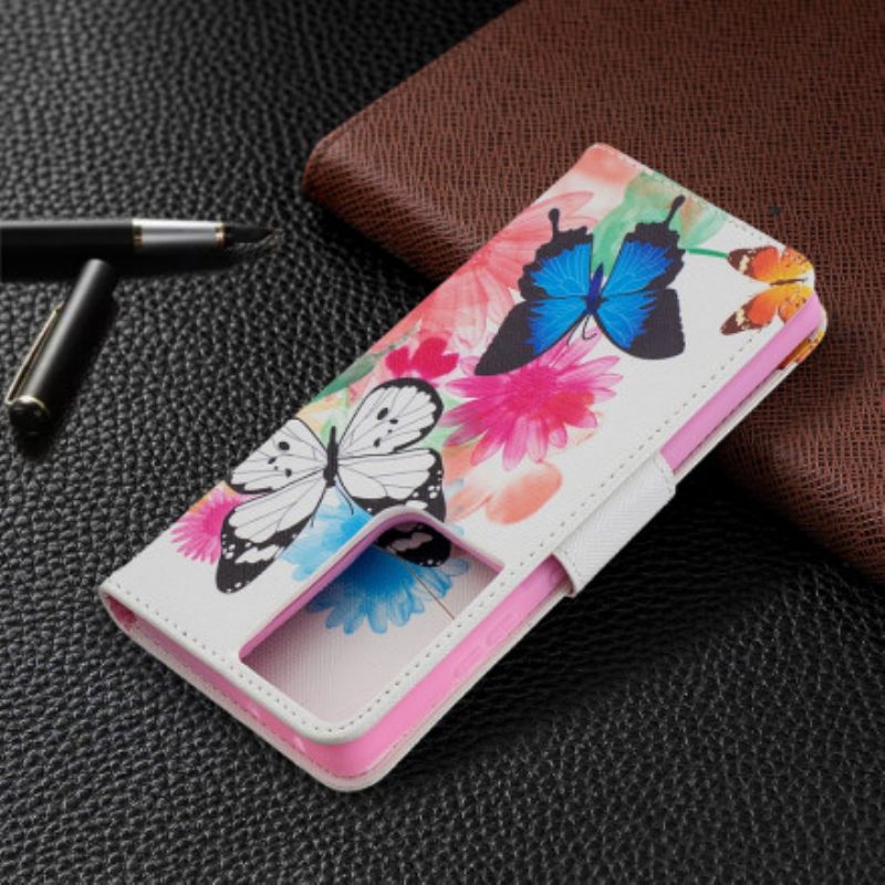 Folio Cover Samsung Galaxy S21 Ultra 5G Farfalle E Fiori Dipinti