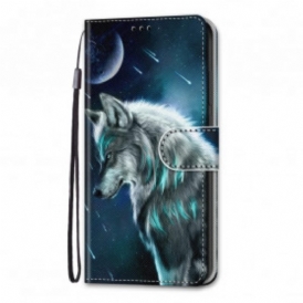 Folio Cover Samsung Galaxy S21 Ultra 5G Lupo Sotto Una Pioggia Di Stelle