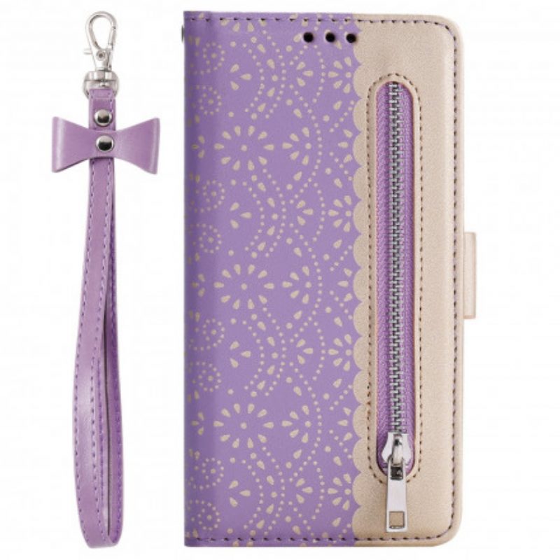 Folio Cover Samsung Galaxy S21 Ultra 5G Portamonete Con Cinturino In Pizzo