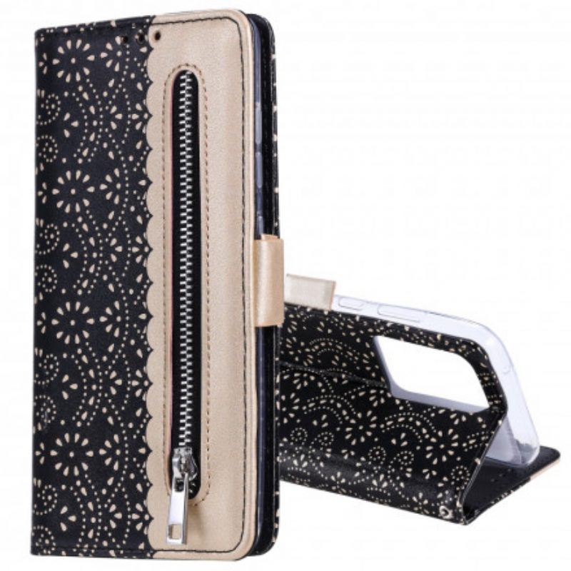 Folio Cover Samsung Galaxy S21 Ultra 5G Portamonete Con Cinturino In Pizzo
