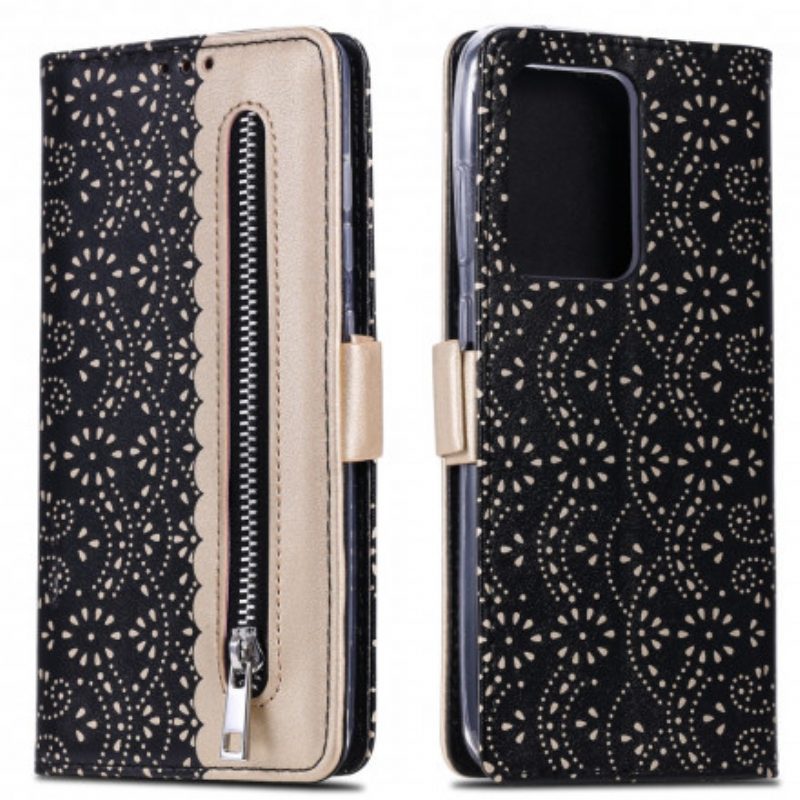 Folio Cover Samsung Galaxy S21 Ultra 5G Portamonete Con Cinturino In Pizzo
