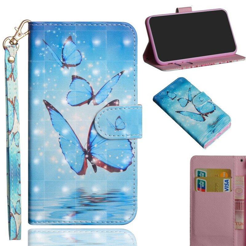 Custodia in pelle Xiaomi Redmi Note 9S / 9 Pro Farfalle Blu