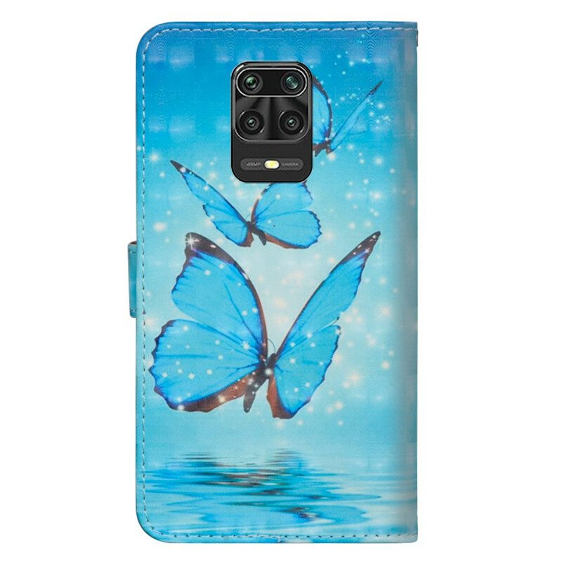Custodia in pelle Xiaomi Redmi Note 9S / 9 Pro Farfalle Blu