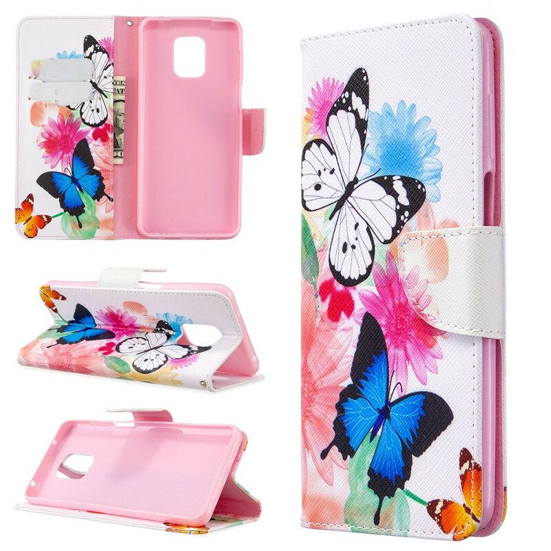 Custodia in pelle Xiaomi Redmi Note 9S / 9 Pro Farfalle E Fiori Dipinti