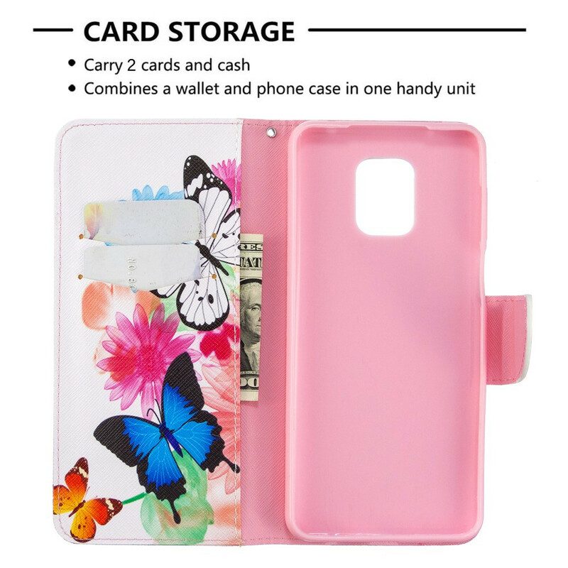 Custodia in pelle Xiaomi Redmi Note 9S / 9 Pro Farfalle E Fiori Dipinti