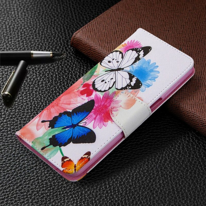 Custodia in pelle Xiaomi Redmi Note 9S / 9 Pro Farfalle E Fiori Dipinti