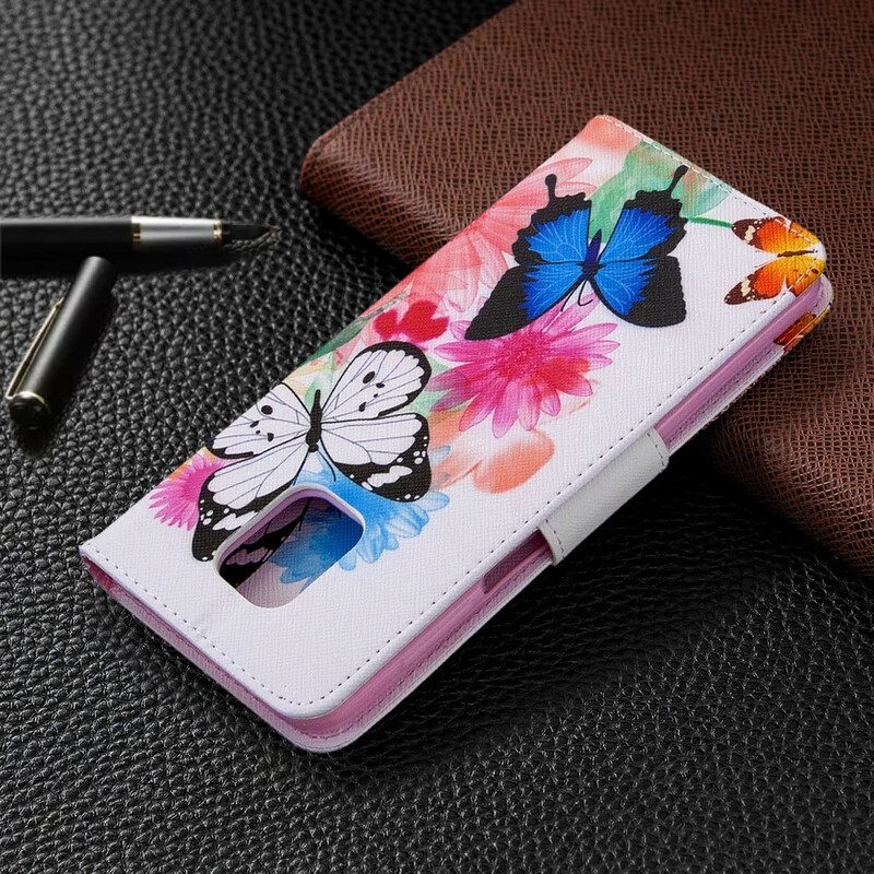 Custodia in pelle Xiaomi Redmi Note 9S / 9 Pro Farfalle E Fiori Dipinti