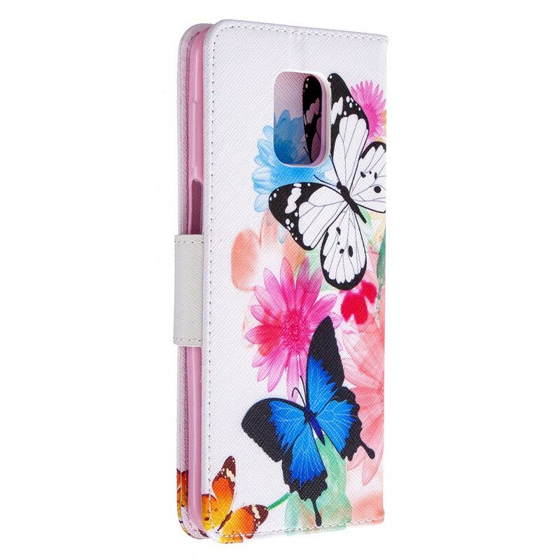 Custodia in pelle Xiaomi Redmi Note 9S / 9 Pro Farfalle E Fiori Dipinti