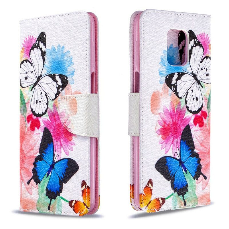 Custodia in pelle Xiaomi Redmi Note 9S / 9 Pro Farfalle E Fiori Dipinti