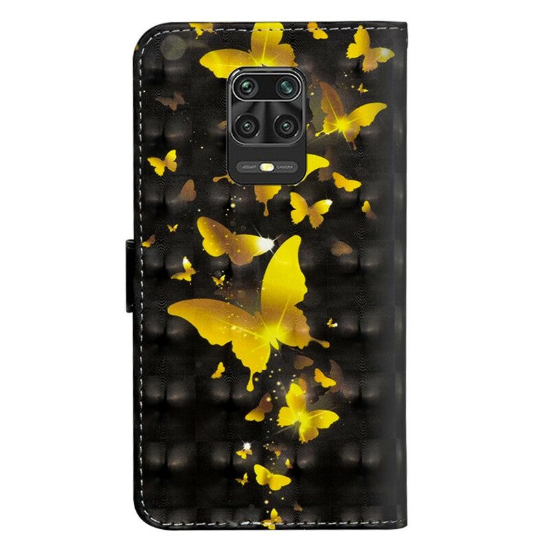 Custodia in pelle Xiaomi Redmi Note 9S / 9 Pro Farfalle Gialle