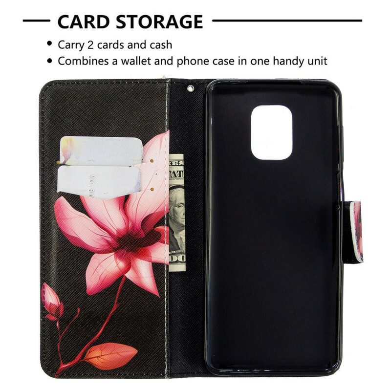 Custodia in pelle Xiaomi Redmi Note 9S / 9 Pro Fiore Rosa