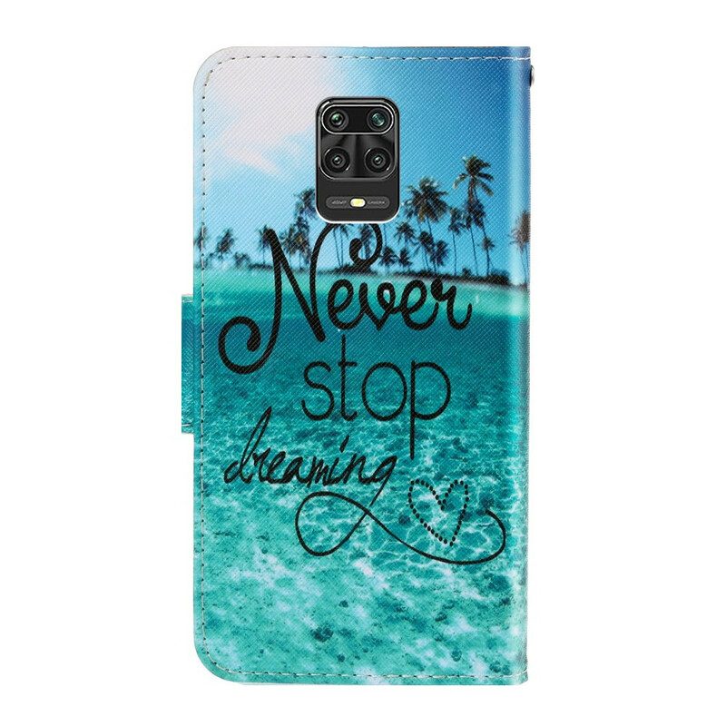 Custodia in pelle Xiaomi Redmi Note 9S / 9 Pro Non Smettere Mai Di Sognare Navy Strappy