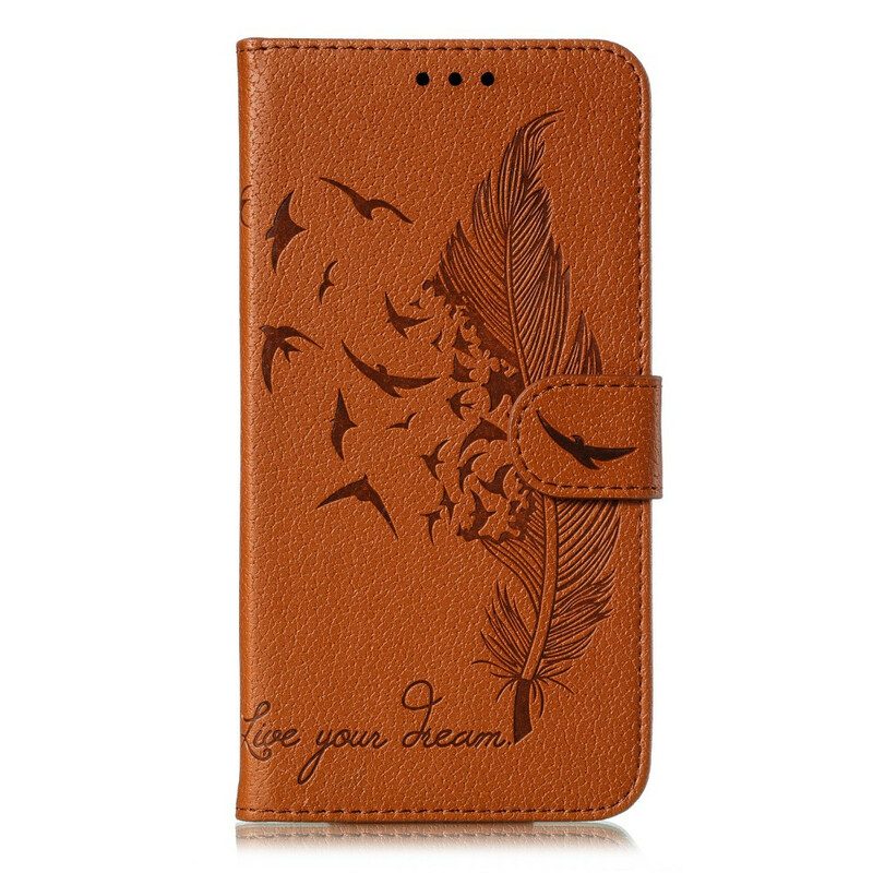 Custodia in pelle Xiaomi Redmi Note 9S / 9 Pro Piuma Vivi Il Tuo Sogno