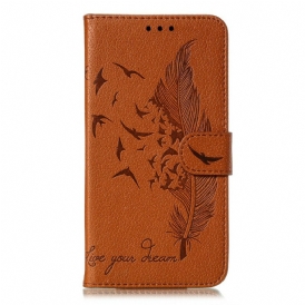 Custodia in pelle Xiaomi Redmi Note 9S / 9 Pro Piuma Vivi Il Tuo Sogno