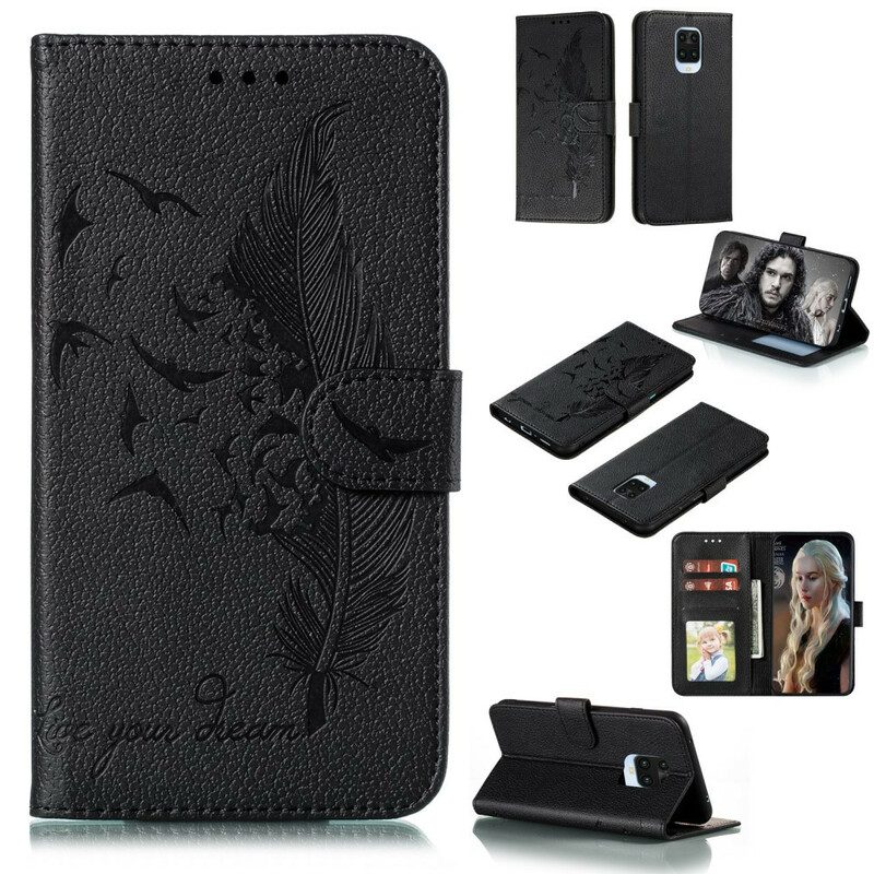 Custodia in pelle Xiaomi Redmi Note 9S / 9 Pro Piuma Vivi Il Tuo Sogno